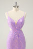 Load image into Gallery viewer, Glitter Purple Sequined Spaghetti Straps Tight Short Prom Dress