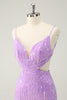 Load image into Gallery viewer, Glitter Purple Sequined Spaghetti Straps Tight Short Prom Dress