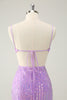 Load image into Gallery viewer, Glitter Purple Sequined Spaghetti Straps Tight Short Prom Dress