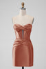 Load image into Gallery viewer, Copper Strapless Satin Bodycon Short Prom Dress