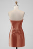 Load image into Gallery viewer, Copper Strapless Satin Bodycon Short Prom Dress