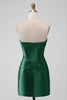 Load image into Gallery viewer, Dark Green Strapless Satin Tight Short Prom Dress