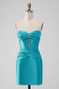 Load image into Gallery viewer, Dark Green Strapless Satin Tight Short Prom Dress