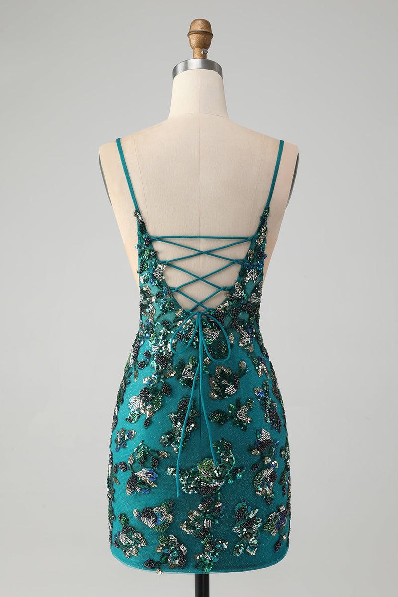 Load image into Gallery viewer, Sparkly Dark Green Beaded Sequins Bodycon Party Dress