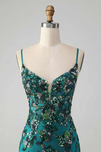 Sparkly Dark Green Beaded Sequins Bodycon Party Dress