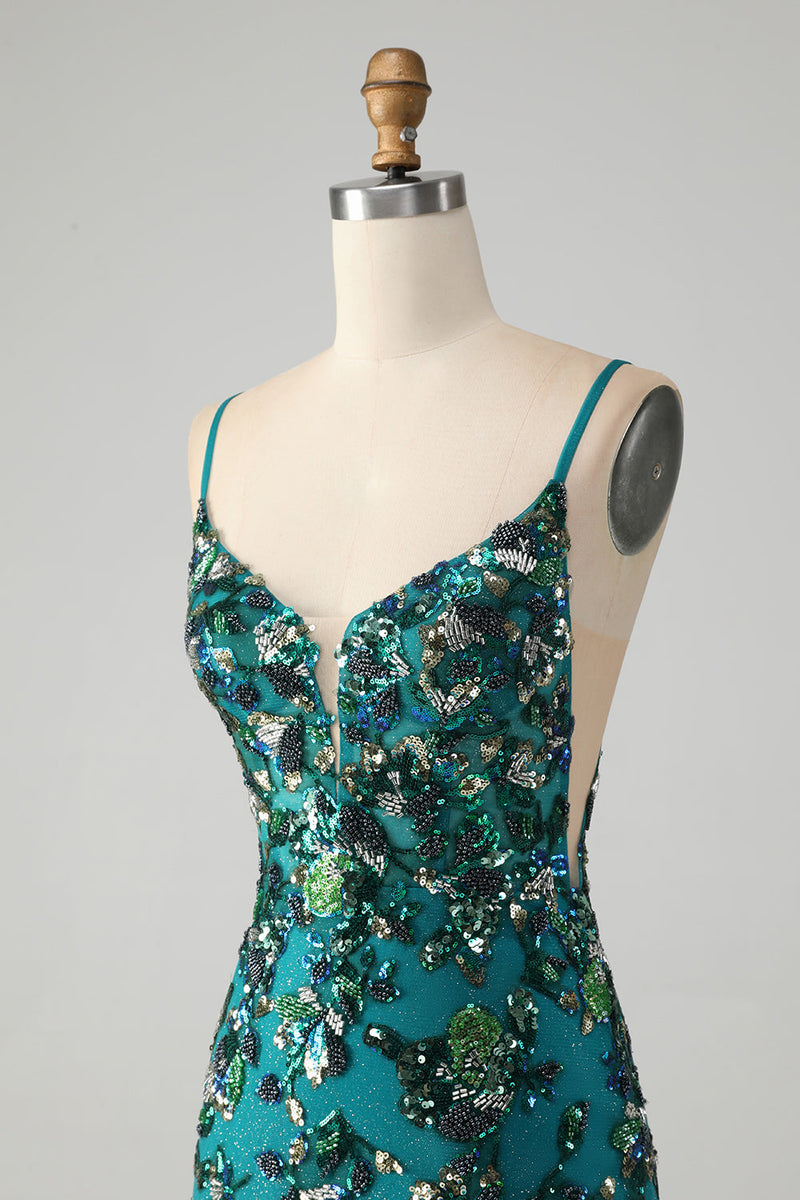 Load image into Gallery viewer, Sparkly Dark Green Beaded Sequins Bodycon Party Dress