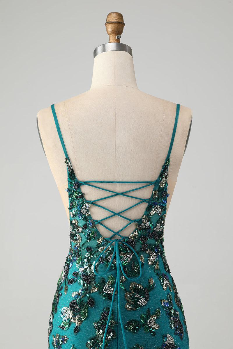 Load image into Gallery viewer, Sparkly Dark Green Beaded Sequins Bodycon Party Dress