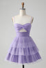 Load image into Gallery viewer, Cute Purple A Line Spaghetti Straps Tulle Tiered Party Dress