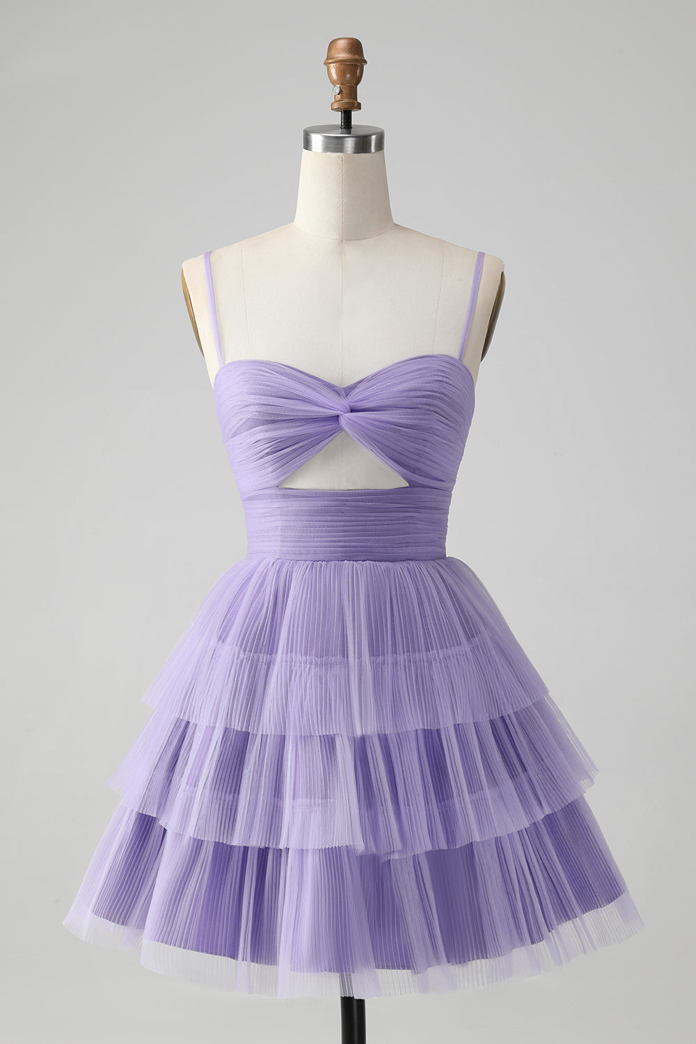 Cute Purple A Line Spaghetti Straps Tulle Tiered Party Dress