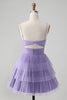 Load image into Gallery viewer, Cute Purple A Line Spaghetti Straps Tulle Tiered Party Dress