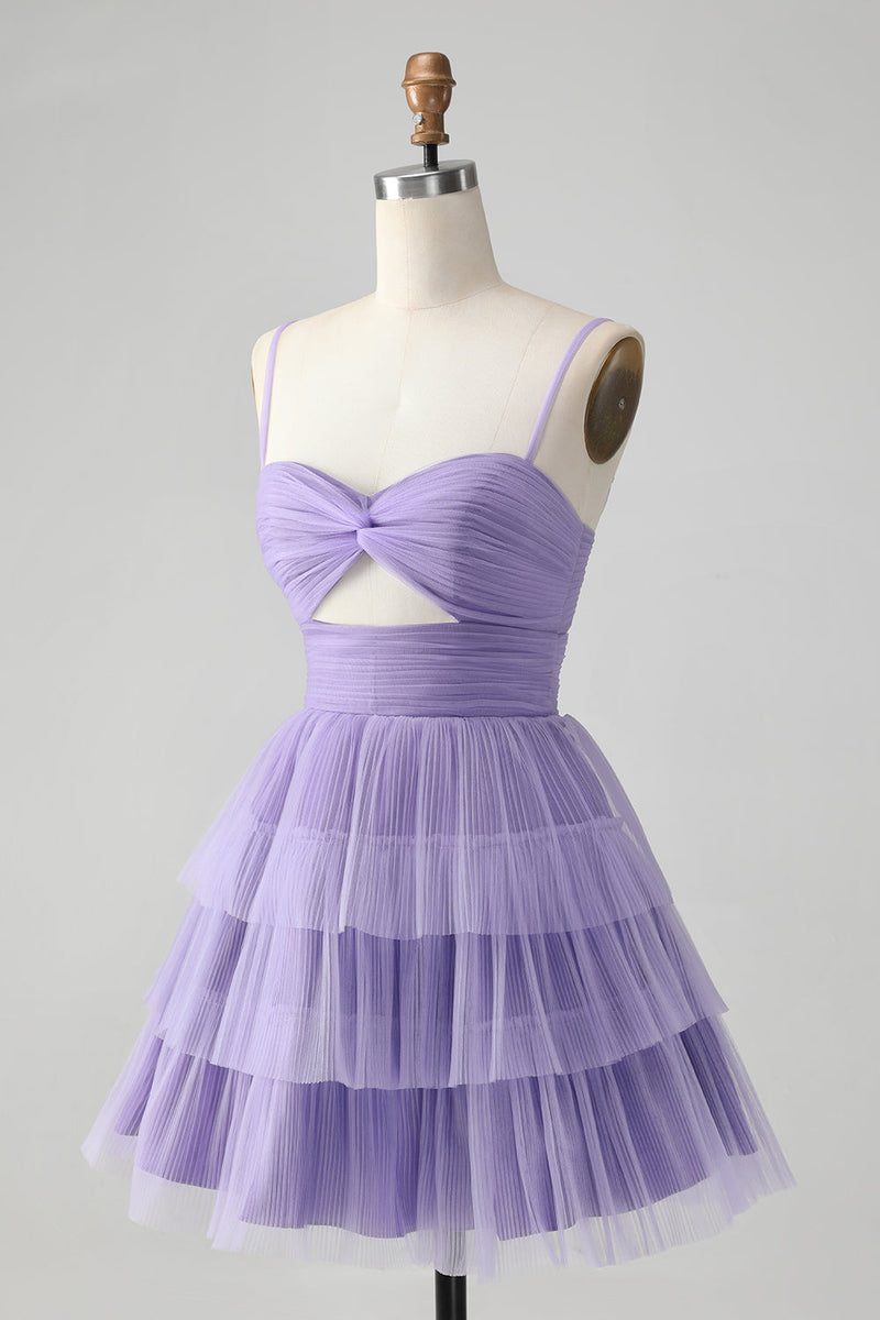 Load image into Gallery viewer, Cute Purple A Line Spaghetti Straps Tulle Tiered Party Dress