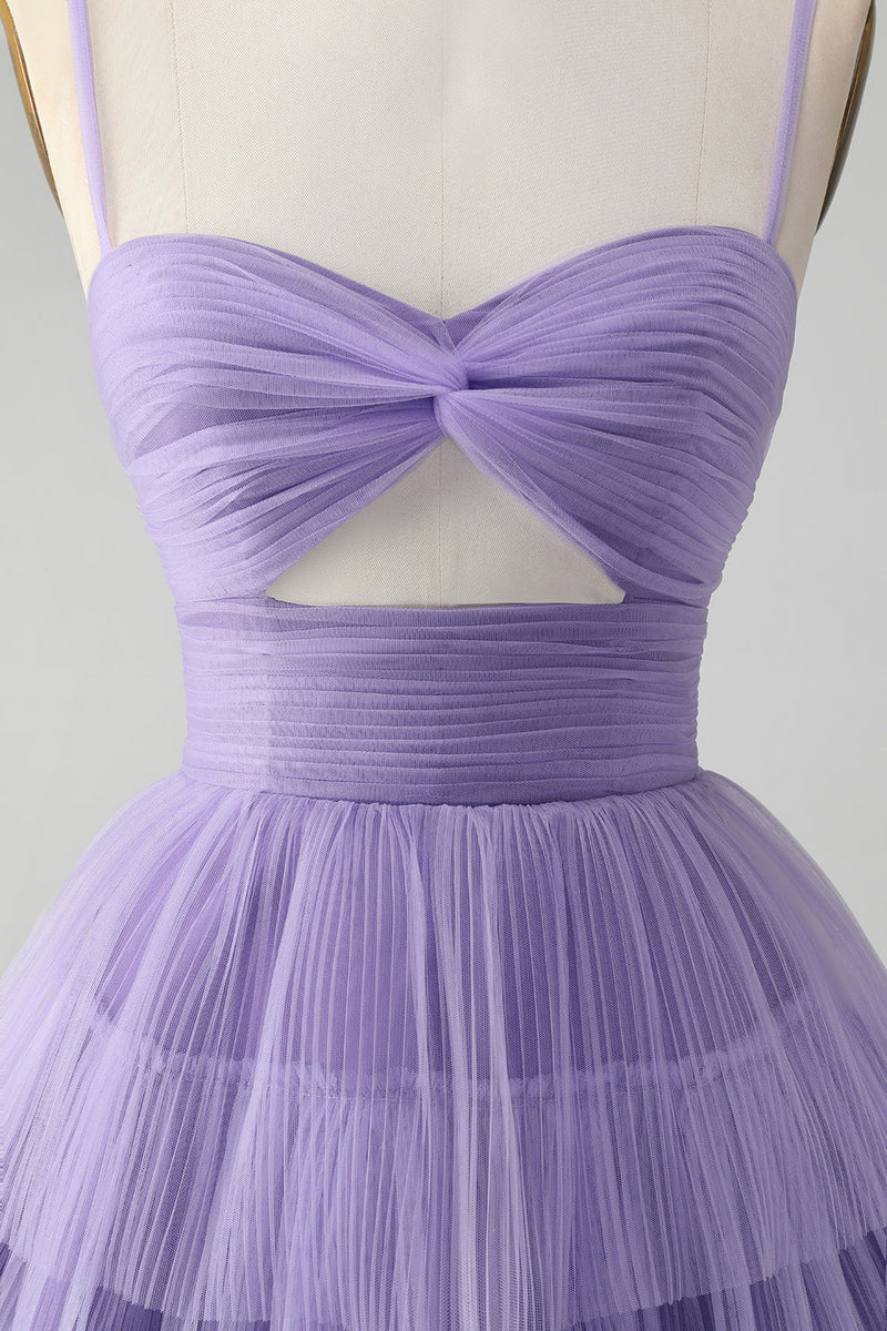 Load image into Gallery viewer, Cute Purple A Line Spaghetti Straps Tulle Tiered Party Dress