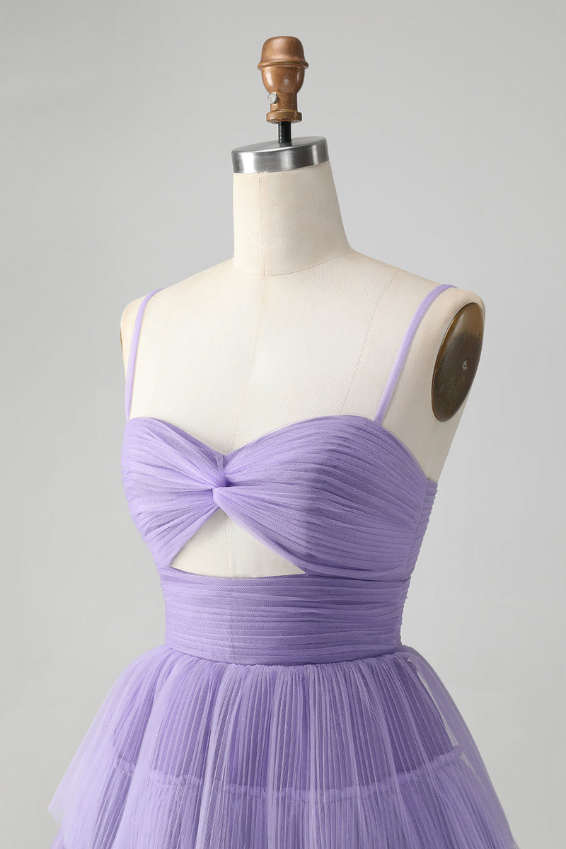 Load image into Gallery viewer, Cute Purple A Line Spaghetti Straps Tulle Tiered Party Dress