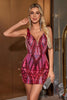 Load image into Gallery viewer, Glitter Fuchsia Sequins V Neck Tight Party Dress