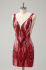 Load image into Gallery viewer, Glitter Fuchsia Sequins V Neck Tight Party Dress