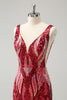 Load image into Gallery viewer, Glitter Fuchsia Sequins V Neck Tight Party Dress