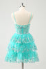 Load image into Gallery viewer, Glitter Green Spaghetti Straps A-Line Sequined Tiered Party Dress