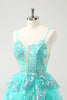 Load image into Gallery viewer, Glitter Green Spaghetti Straps A-Line Sequined Tiered Party Dress