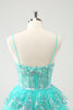 Load image into Gallery viewer, Glitter Green Spaghetti Straps A-Line Sequined Tiered Party Dress