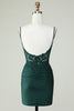 Load image into Gallery viewer, Spaghetti Straps Dark Green Short Prom Dress with Beading