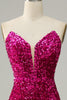 Load image into Gallery viewer, Fuchsia Strapless Sequin Prom Dress with Slit