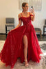 Load image into Gallery viewer, Red Sparkly Detachable Train Sequins Long Prom Dress with Slit