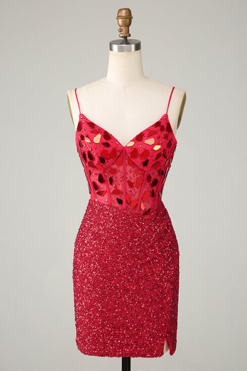 Sparkly Red Mirror Short Prom Dress With Sequins