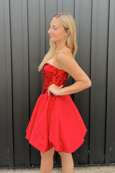 Sparkly Red Mirror Corset Short Prom Dress