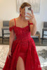 Load image into Gallery viewer, Red Sparkly Detachable Train Sequins Long Prom Dress with Slit