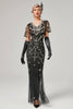 Load image into Gallery viewer, Black Blush Sequins Long 1920s Gatsby Dress