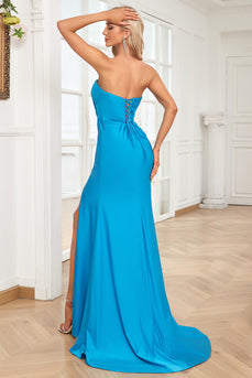 Sweetheart Blue Long Prom Dress with Slit