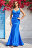 Load image into Gallery viewer, Mermaid V-Neck Blue Long Prom Dress with Ruffles