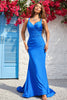 Load image into Gallery viewer, Mermaid V-Neck Blue Long Prom Dress with Ruffles