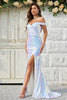 Load image into Gallery viewer, Off The Shoulder Sparkly White Long Prom Dress with Slit