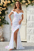 Load image into Gallery viewer, Off The Shoulder Sparkly White Long Prom Dress with Slit