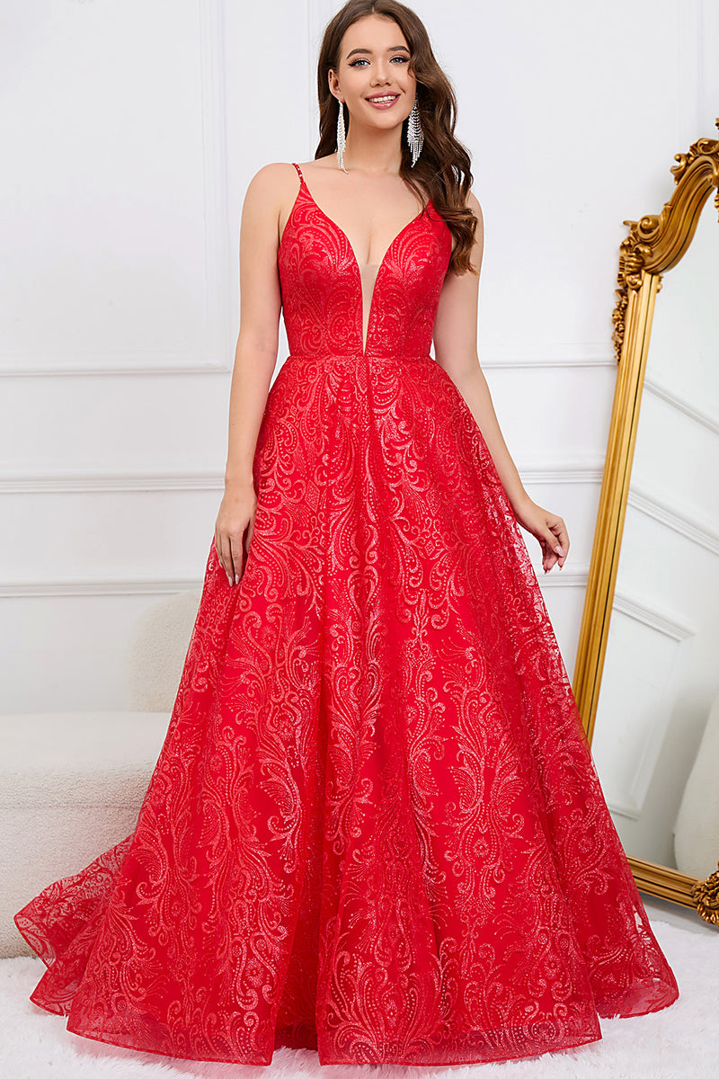 Plunge neck clearance evening gown