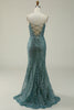 Load image into Gallery viewer, Sparkly Spaghetti Straps Sequins Green Long Prom Dress with Slit