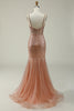 Load image into Gallery viewer, Sparkly Mermaid Spaghetti Straps Blush Corset Prom Dress