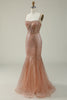 Load image into Gallery viewer, Sparkly Mermaid Spaghetti Straps Blush Corset Prom Dress