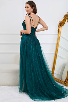 A-Line Spaghetti Straps Dark Green Ball Gown Dress with Appliques