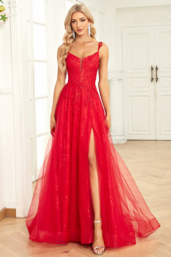 Tulle Red Ball Gown Dress with Appliques