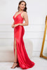 Load image into Gallery viewer, Mermaid Backless Red Long Prom Dress with Slit