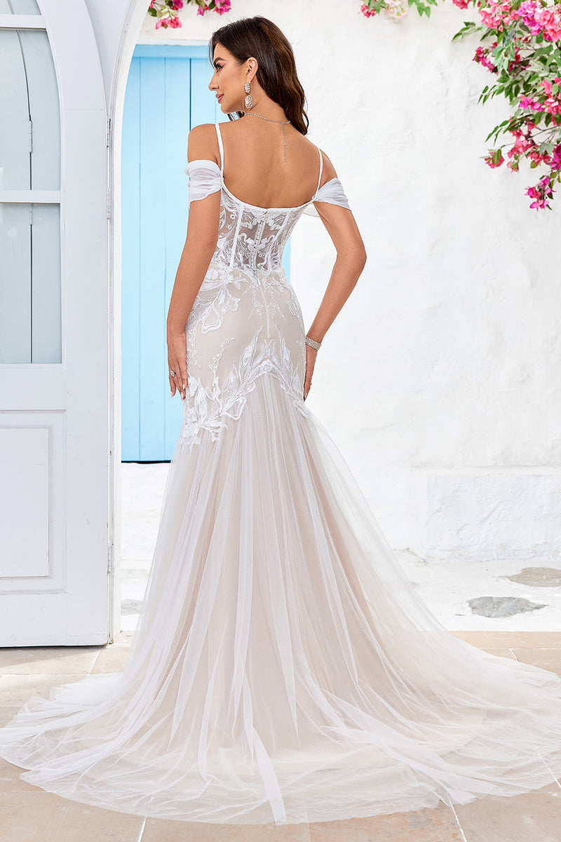 Load image into Gallery viewer, Mermaid Ivory and Champagne Wedding Dress with Appliques