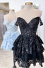 Load image into Gallery viewer, Glitter Blue Asymmetrical A-Line Short Lace Party Dress