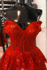 Load image into Gallery viewer, Sparkly Red Corset Tiered Lace A-Line Short Prom Dress