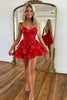 Load image into Gallery viewer, Sparkly Red Corset Tiered Lace A-Line Short Prom Dress