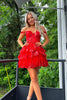 Load image into Gallery viewer, Sparkly Red Corset Tiered Lace A-Line Short Prom Dress