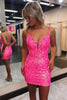 Load image into Gallery viewer, Sparkly Pink Spaghetti Straps Backless Tight Sequins Short Party Dress