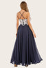 Load image into Gallery viewer, Dusty Blue Chiffon Long Prom Dress with Lace