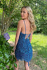 Load image into Gallery viewer, Sparkly Peacock Blue Beaded Tight Short Party Dress with Fringes